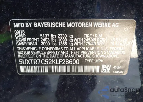 2019 BMW X3 Sdrive30I из США, поврежденный, VIN 5UXTR7C52KLF28600